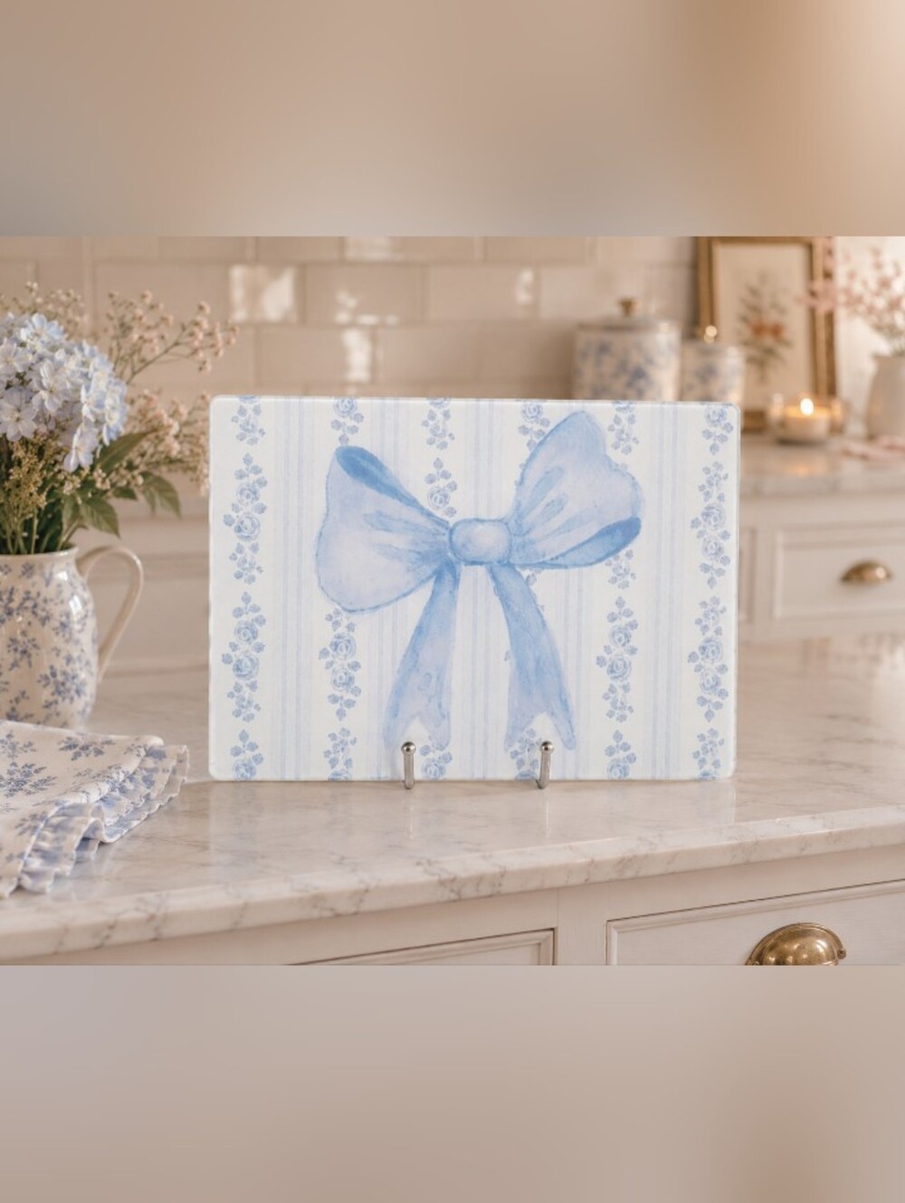 Blue Rose & Bow Cutting Board/Serving Tray Vanity Tray Love Shack Fancy Inspired